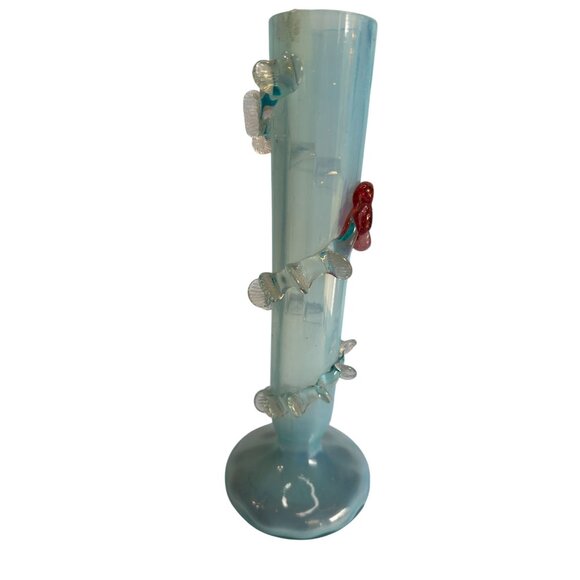 Tall Blue Art Glass Vase With Rose Embossed Design - Picture 3 of 5